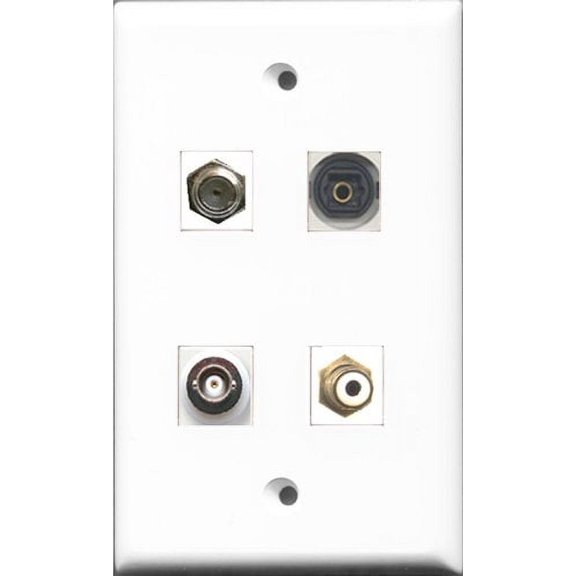 RiteAV 1 Port RCA White and 1 Port Coax Cable TV- F-Type and 1 Port Toslink and 1 Port BNC Wall Plate