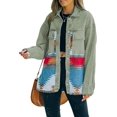 thumbnail image 1 of HSHDLDF Women's Aztec Denim Jacket Distressed Lapel Long Sleeve Vintage Button Down Denim Jacket Shacket, 1 of 4
