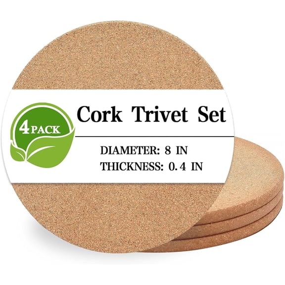 FacoFaco 4 Pack 8 Inch High Density Thick Cork Coasters Cork Trivets for Kitchen