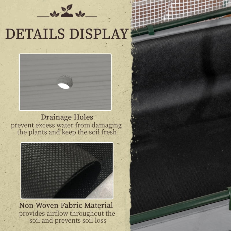 Alvantor Dark Grey 48' L x22' W x46' H Wooden Raised Planter Box with Greenhouse PE Cover