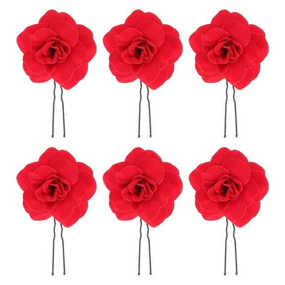 WRITWAA 6Pcs Hair Clips for Women U Shape Red Cloth Rose Hair Barrettes Bridal Accessories