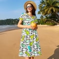 thumbnail image 4 of Balery Funny Dinosaurs on Stripes Vestidos sueltos de manga corta para mujer, vestidos de verano 2025, vestidos casuales de corte A con vuelo., 4 of 6