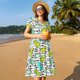 thumbnail image 4 of Disketp Funny Dinosaurs on Stripes para Vestido de Manga Corta para Mujeres, Vestidos de Verano para Mujeres, Casual y Holgado para la Playa, 4 of 6