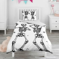 Dancing Skeletons with Moon and Stars Duvet Cover and Pillowcase Set for Single Bedding, Bedroom Accessories for Kids Teens
