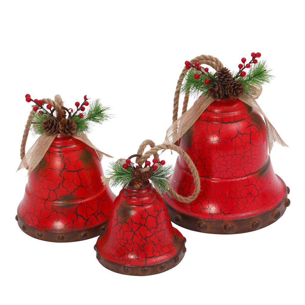 Nested Red Metal Holiday Bells (Set of 3)