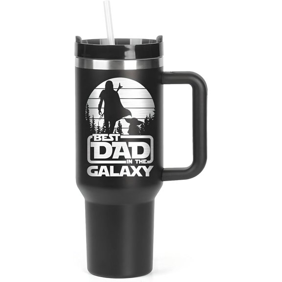 Father''s Day Dad Tumbler - Engraved 40 oz Best dad Tumbler with Handle and Straw -Birthday Gifts for Father Husband