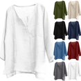 thumbnail image 2 of Men Linen Shirts Summer 3/4 Sleeve Tops Plus Size V Neck Gauze Blouses Dressy Casual Loose Clothes,White,XL, 2 of 8
