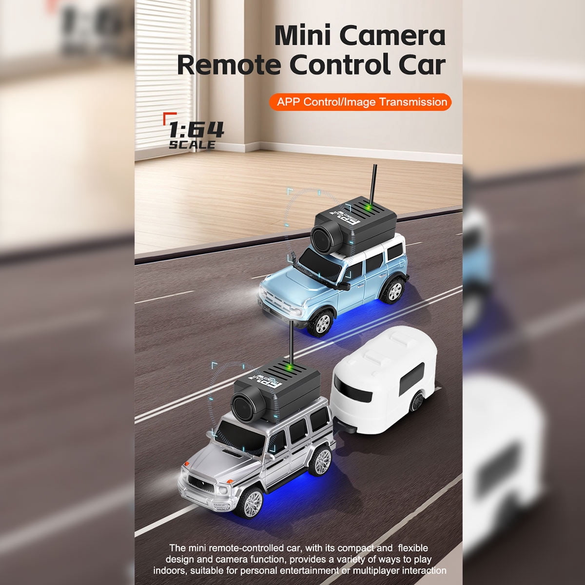 FPV Mini RC Car with Camera, WL 1/64 Scale APP-Controlled Fully Proportional FPV Mini Racing Drift Car with 3-Speed Modes and Underbody Lighting