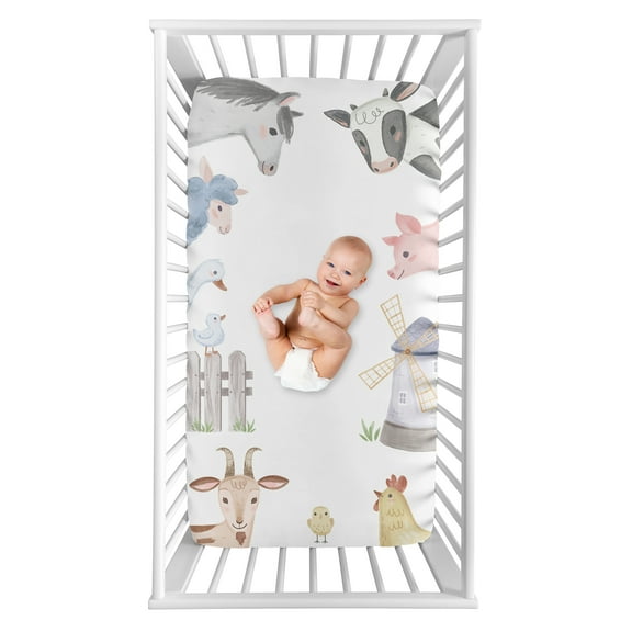 Sweet Jojo Designs Farm Animals Multicolor Photo Op Fitted Crib Sheet