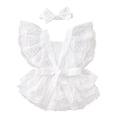 thumbnail image 6 of HNMKIU Girls Lace Romper for Daily Wear Soft Bodysuit with Delicate Floral Design for and Toddlers in Spring Summer White,6-12M, 6 of 9