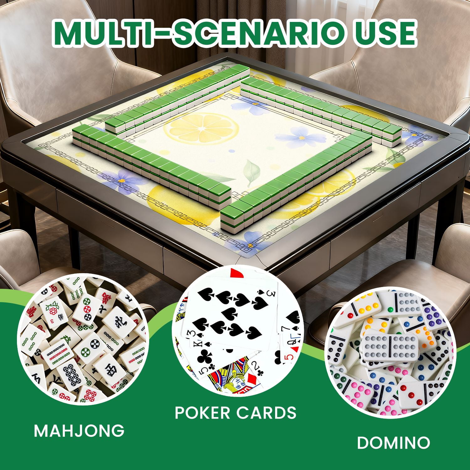 Mahjong Mat 31.5" x 31.5" Bright Lemon Purple Flower Watercolor Green Leaves Light Non-Slip Noise Reduction American Mahjong Tiles Table Cover for Dominoes Poker Card Board Games Gift