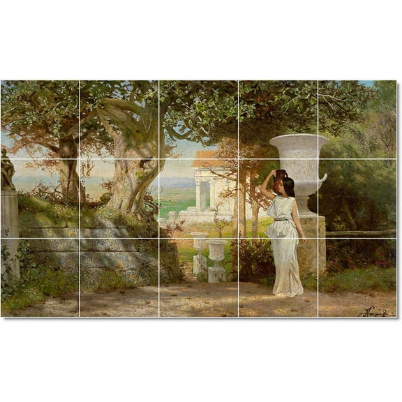 Ceramic Tile Mural-Henryk Siemiradzki Historical Tile Mural House Construction. 21.25" w x 12.75" h using (15) 4.25 x 4.25 ceramic tiles