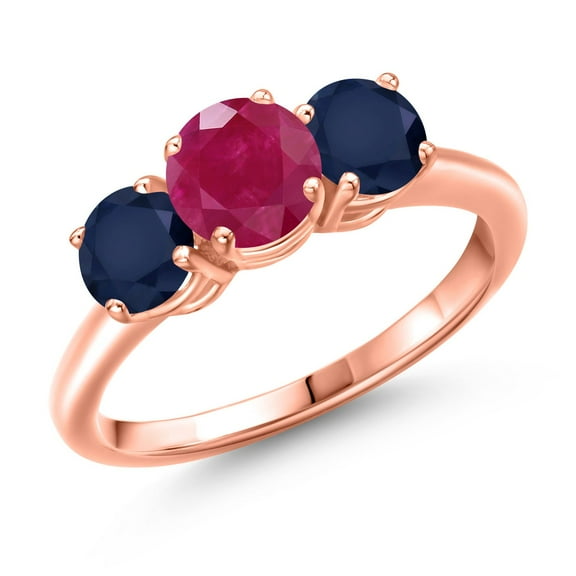 Gem Stone King 18K Rose Gold Plated Silver Red Ruby and Blue Sapphire Engagement Ring for Women | 2.20 Cttw | Round 6MM | Gemstone July Birthstone | Size 5