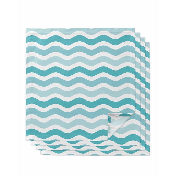 nqOlkjepod Turquoise White Ombre Cloth Napkins Set of 4 Reusable Dinner Napkins, Modern Geometric Gradient Ocean Striped Cocktail Napkin Washable Table Napkins for Wedding/Party/Baby Shower 20"x20"