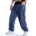 thumbnail image 3 of LUOBANIU Men's Loose Fit Baggy Hip Hop Cotton Denim Work Pants Straight Leg Jeans (102 Blue, 40), 3 of 5