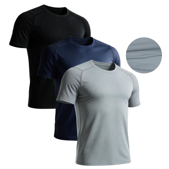 YUSHOW 3 Pack Men's Workout Shirts Mesh Athletic Quick Dry Active Tops, Size L