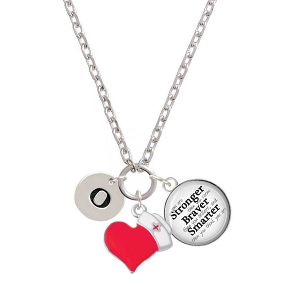 Delight Jewelry Silvertone Disc 1/2'' Initial - o - Red Heart Nurse Strong Zoe Necklace