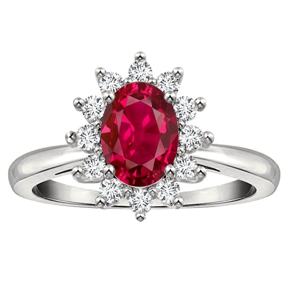 Star K � Classic Lady Diana Halo Oval 7x5 Created Ruby Ring