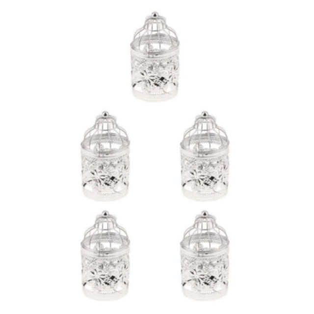Guardoinrt Electroplated Metal Birdcage Shape Tea Light B- Candle Holder Silver Type E 5Set