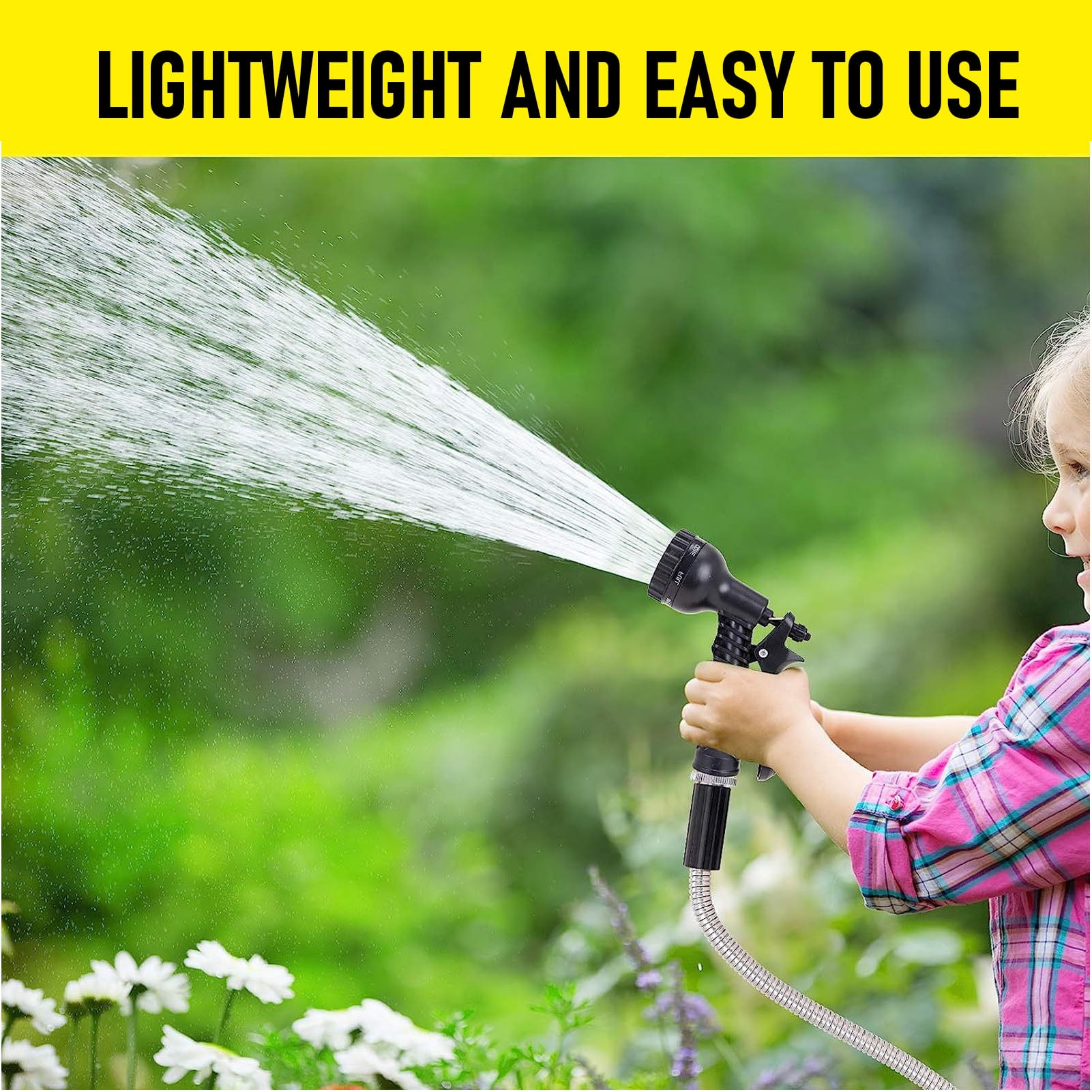 75 FT Garden Hose ,304 Stainless Steel Heavy Duty Water Hose with 7 Function Nozzles No-Kink Rust Proof for Yard Outdoor