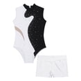 thumbnail image 3 of YONGHS Kids Girls Sleeveless Gymnastics Dance Leotard Bodysuit with Athletic Shorts Set Black&White 12, 3 of 7