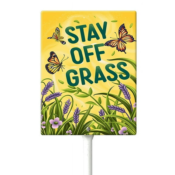 Eveokoki Stay Off Grass Sign with Metal Stakes, 7"x 8.8" Stay Off Grass Aluminum Signs for Yard, Weatherproof, Sturdy
