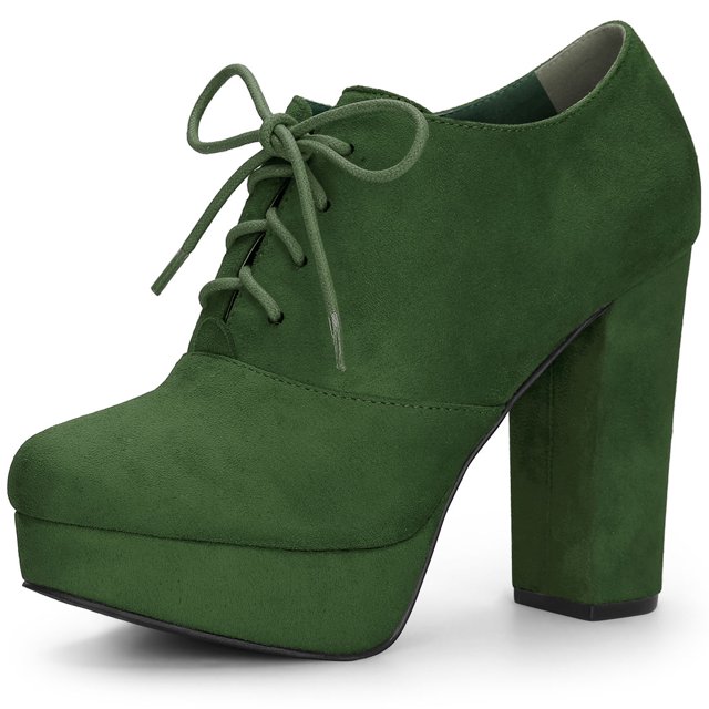 Botines Con Tacón Grueso Y Plataforma Redonda Para Mujer Verde 40