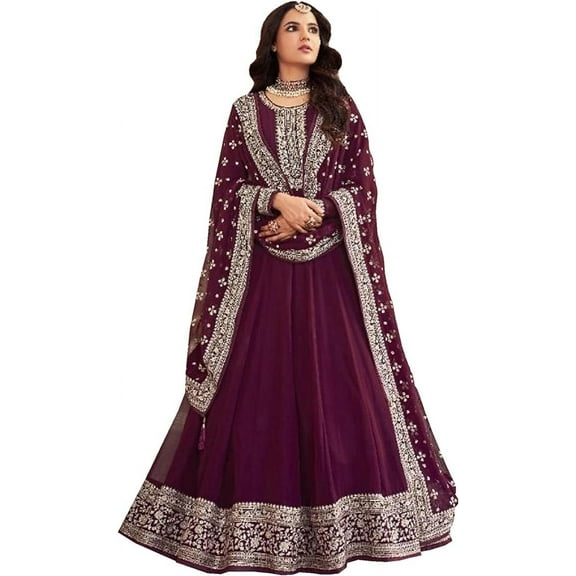 Indian Salwar Kameez Outfits Pakistani Designer Stitched Anarkali Gown Suits ( Purple, XS - 36 )