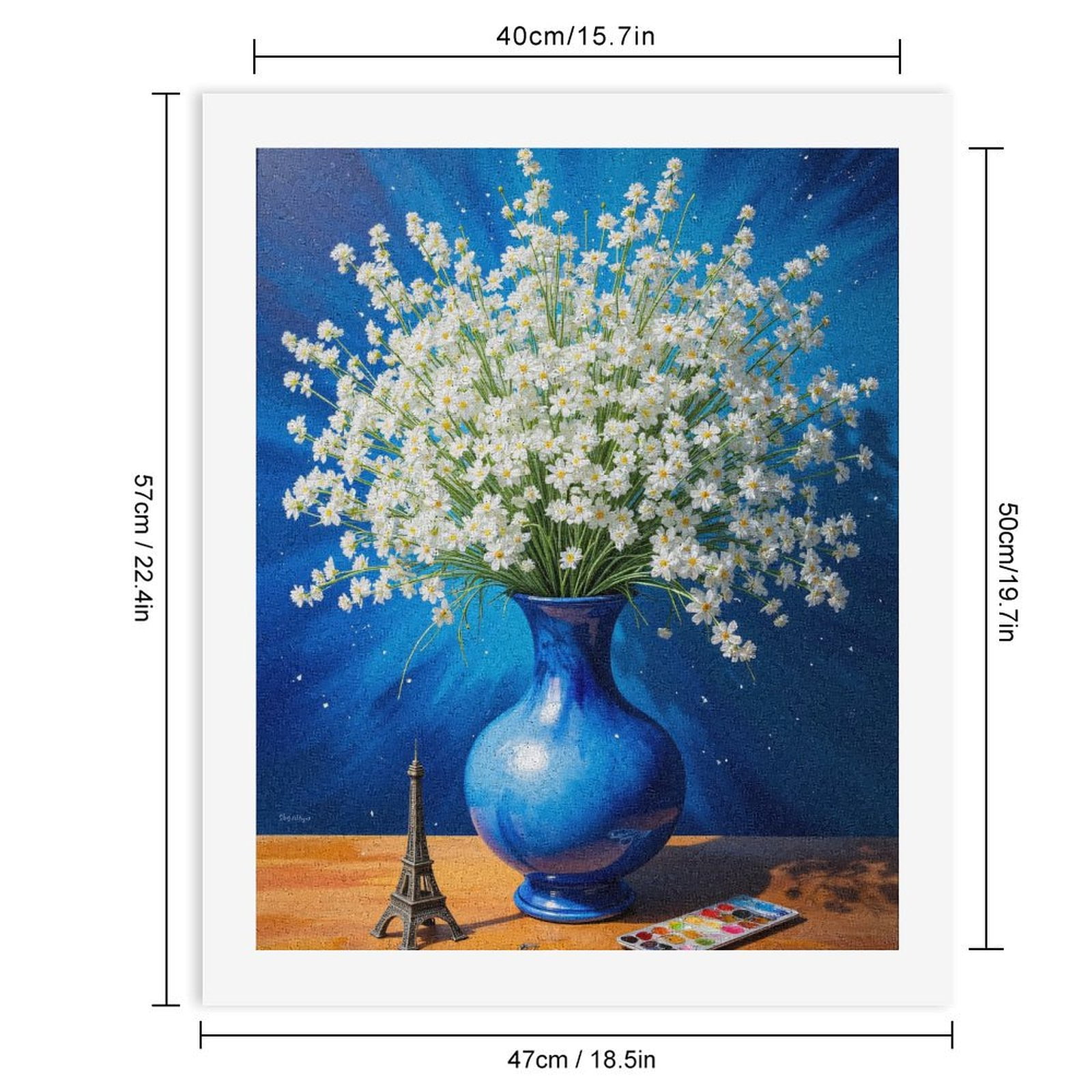 Paint By Numbers Kit for Adults Beginner - Blue Vase Daisy Eiffel Tower Art DIY Canvas Painting Kits for Adults, Frameless Paint By Number for Adults for Home Wall Decor 16x20 Inch