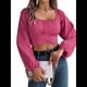 thumbnail image 3 of Blusa Corta con Volantes, Cuello Cuadrado y Fruncido para Mujer, Larga y Lazo Anudado Rosa Roja M, 3 of 10