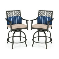 Spaco Set of 2 Outdoor Bar Height Chair with Soft Cushions, Bar Height Chair with Heavy-Duty Steel Frame, Swivel Bar Height Chair Set for Outdoor as Garden, Patio, Black