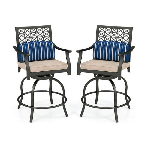 Topcobe Set of 2 Outdoor Bar Height Chair with Soft Cushions, Outdoor Patio Furniture for Balcony Garden Backyard