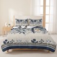 thumbnail image 3 of Quilts King Size Bedding Set, Navy Blue Poinsettia Christmas Lightweight Quilted Comforter, Xmas Winter Flowers Rustic Soft Reversible Bedspread Coverlet with Pillow Covers for All Season, 96" x 106", 3 of 9