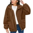 thumbnail image 2 of Aboser Womens Warm Fleece Jacket Coat Thick Sherpa Jackets Zipper Up Winter Coats Solid Long Sleeve Outerwear Fuzzy Plush Jacket with Pockets Brown S, 2 of 9