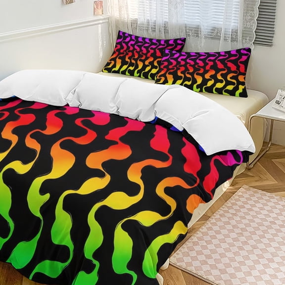 Colorful Wavy Stripes Pattern Bedding Set Couple Bedclothes Pillowcase Customized Home Textiles Bed Set for Bedroom Decoration