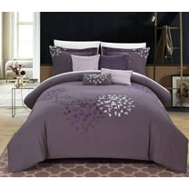 Chic Home Chelsia 8-Piece Floral Embroidered Comforter Set, Plum, King