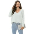 thumbnail image 5 of Baywell Women's Crew Neck Knitted Henley Tops Casual Long Sleeve Pullover Sweater Blouses White US 6, 5 of 9