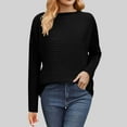 thumbnail image 2 of Htigea Crewneck Sweater for Women Casual Knit Long Sleeve Fall Basic Top Solid Color Everyday Pullover Sweaters Black S, 2 of 6