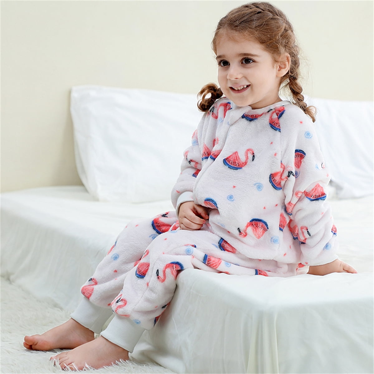 ATAIKU Toddler Sleeping Sack 9M-6T Winter Warm Flannel 2-Way Zipper Baby Sleep Sack with Feet, Infant Animal Flamingos Wearable Blanket