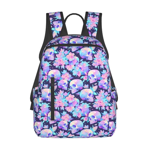 Fuzoiu pinkk flower crystal Skull Print Lightweight Daypack,Weekender Bag for Men and Women, Travel Backpack with Padded Straps for School, Travel & Work
