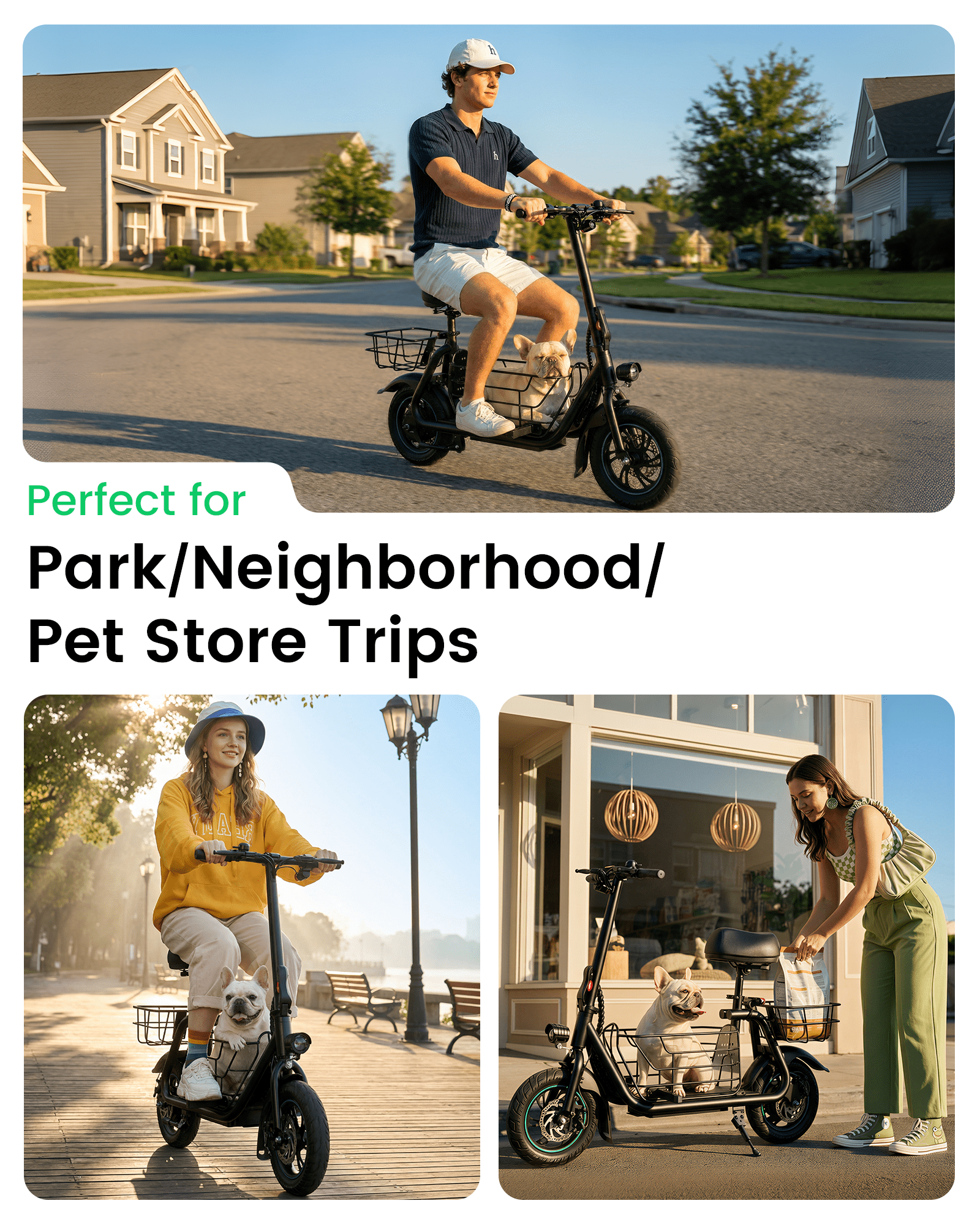 MIHOVER 550W Pet Friendly Electric Scooter with Seat for Small Dogs, 12" Electric Scooters for Adults, Dual Baskets 36V 7.8AH Battery, UL2272 Certified