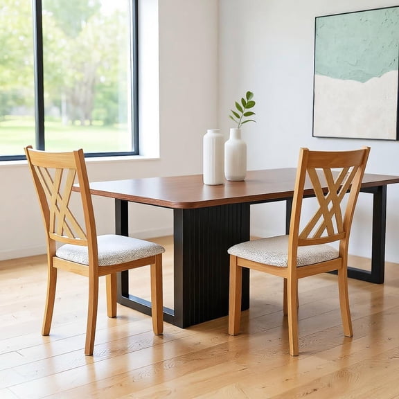 Resenkos Linen Fabric Upholstered Wooden Dining Chairs Set of 2, Solid Rubber Wood Frame, Ergonomic Side Seating for Dining Room & Kitchen, Natural