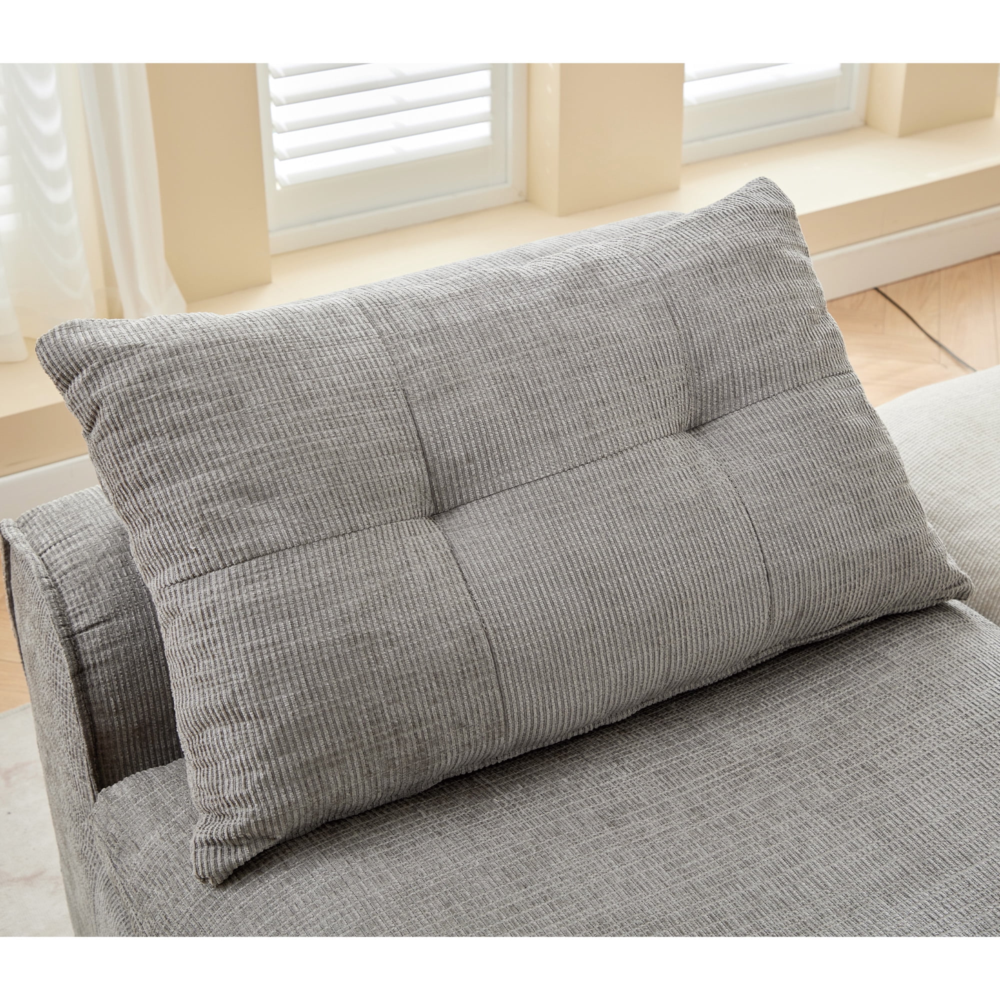MOONMISS 2-Seat Modular Corduroy Sofa Neck Lumbar Pillows DIY No Armrests for Apartment,Gray