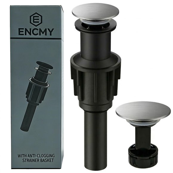 Desagüe para lavabo de baño ENCMY de níquel cepillado con sistema emergente y antiobstrucción