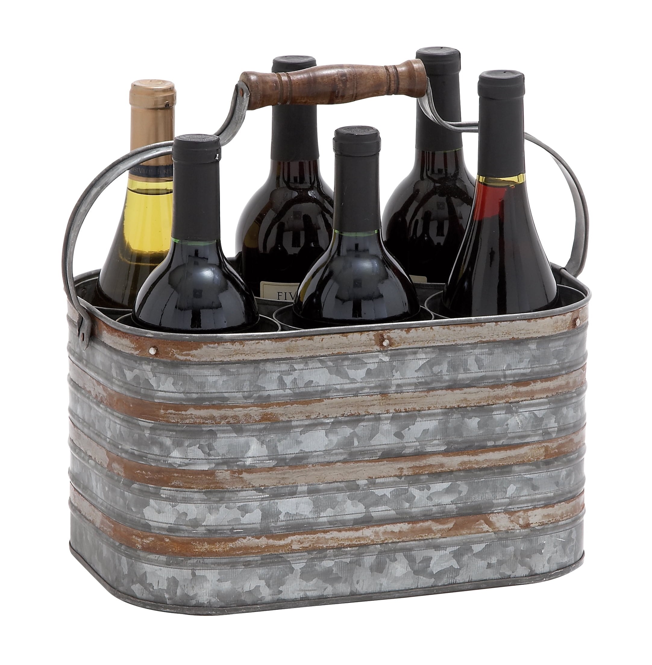 Rustic Metal Galvanize Six Bottle Holder