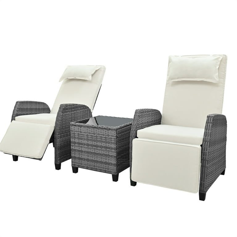 2-Person Outdoor Rattan Recliner Chair Set With Coffee Table – Adjustable, Durable & Super Comfy