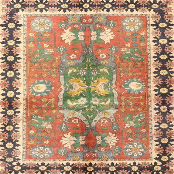 Ahgly Company Machine Washable Indoor Square Traditional Fall Leaf Brown Green Area Rugs, 8' Square