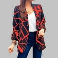 thumbnail image 3 of Women Printed Suit Jacket Open Front Long Sleeve Turn Down Collar Slim Fit Fashion Print Office Jackets Red 3XL, 3 of 6