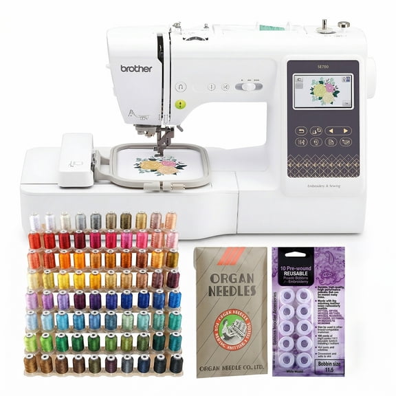 Brother Elite Computerized LCD Touchscreen Sewing and Embroidery Machine Kit Bundle with 80 Spools, 100 Needles and Bobbins (10-Pack)