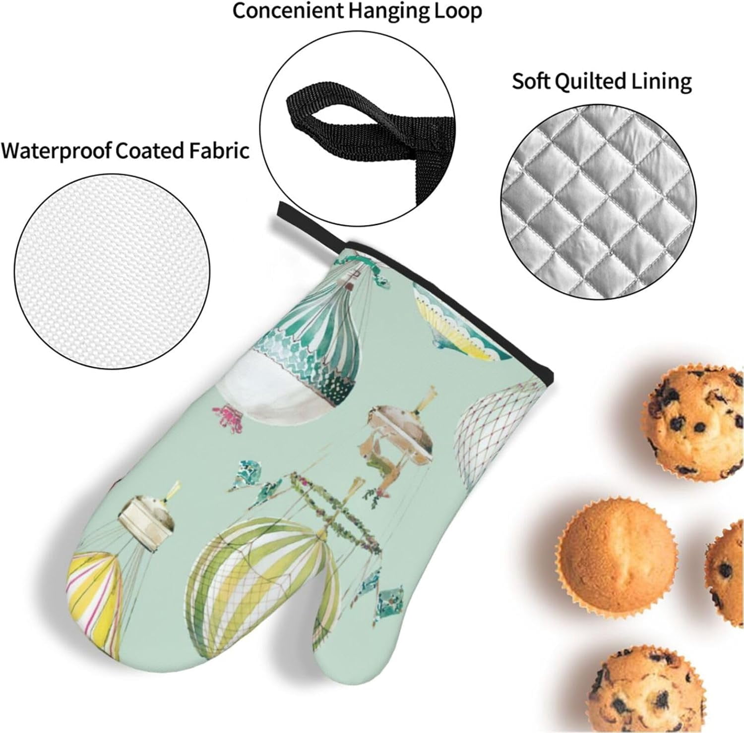 Cartoon Balloon Oven Mitts and Pot Holders Sets for Kitchen 4 Pcs 7"X11" Heat Resistant Baking Cooking